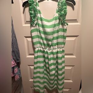 Women’si Green & White Striped Eyelet Dress - Casual Summer  Dress